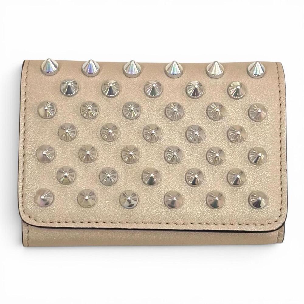 Christian Louboutin Tri-fold Leather Compact Wallet with Pearl-like Studs, Be...
